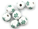 8 16mm White with Green Leaves Wood Beads Round Leaf Beads Wooden Beads Ball Beads Jewelry Making Beading Supplies Smileyboy