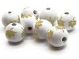 8 16mm White with Yellow Leaves Wood Beads Round Leaf Beads Wooden Beads Ball Beads Jewelry Making Beading Supplies Smileyboy
