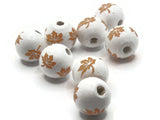 8 16mm White with Orange Leaves Wood Beads Round Leaf Beads Wooden Beads Ball Beads Jewelry Making Beading Supplies Smileyboy