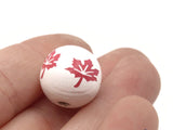 8 16mm White with Red Leaves Wood Beads Round Leaf Beads Wooden Beads Ball Beads Jewelry Making Beading Supplies Smileyboy