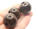 6 24mm Round Brown Wood Beads Wooden Beads Large Hole Macrame Beads New Old Stock Loose Beads bW1