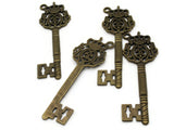 4 61mm Antique Bronze Angled Ring Crown Key Charms Metal Skeleton Keys Pendants Beads Jewelry Making Beading Supplies