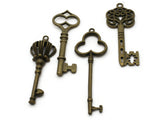4 Mixed Antique Bronze Key Charms Metal Skeleton Keys Pendants Beads Jewelry Making Beading Supplies