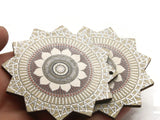 2 61mm White and Brown Printed Wood Flower Pendant Flat Wooden Beads Jewelry Making Beading Supplies