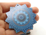 2 61mm Blue Printed Wood Flower Pendant Flat Wooden Beads Jewelry Making Beading Supplies