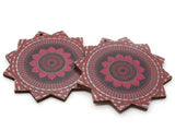 2 61mm Red and Brown Printed Wood Flower Pendant Flat Wooden Beads Jewelry Making Beading Supplies