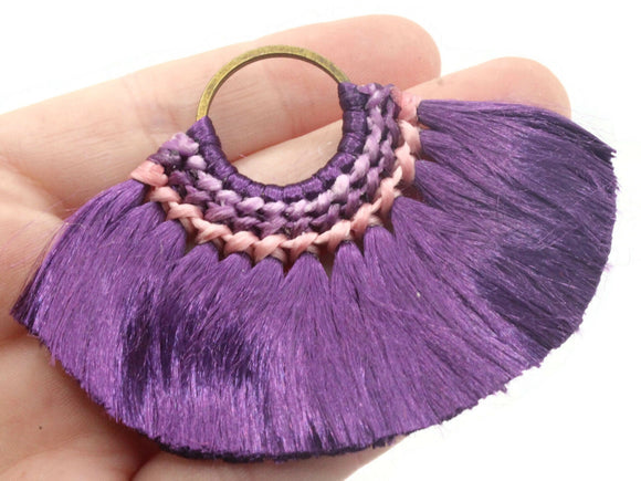 3.25 Inch Dark Purple with Multi-Color Thread Tassels Fan Tassel Pendants Quantity 2 Jewelry Making Beading Supplies Focal Beads Drop Beads