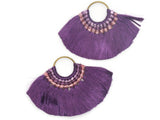 3.25 Inch Dark Purple with Multi-Color Thread Tassels Fan Tassel Pendants Quantity 2 Jewelry Making Beading Supplies Focal Beads Drop Beads