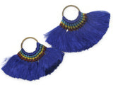 3.25 Inch Royal Blue with Brown Green and Yellow Thread Tassels Fan Tassel Pendants Quantity 2 Jewelry Making Beading Supplies Focal Beads