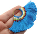 3.25 Inch Medium Blue with Multi-Color Thread Tassels Fan Tassel Pendants Quantity 2 Jewelry Making Beading Supplies Focal Beads