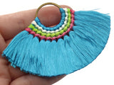 3.25 Inch Bright Sky Blue with Multi-Color Thread Tassels Fan Tassel Pendants Quantity 2 Jewelry Making Beading Supplies Focal Beads