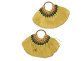 3.25 Inch Bold Yellow with Multi-Color Thread Tassels Fan Tassel Pendants Quantity 2 Jewelry Making Beading Supplies Focal Beads
