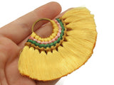 3.25 Inch Medium Yellow with Multi-Color Thread Tassels Fan Tassel Pendants Quantity 2 Jewelry Making Beading Supplies Focal Beads