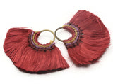 3.25 Inch Burgundy Red with Multi-Color Thread Tassels Fan Tassel Pendants Quantity 2 Jewelry Making Beading Supplies Focal Beads