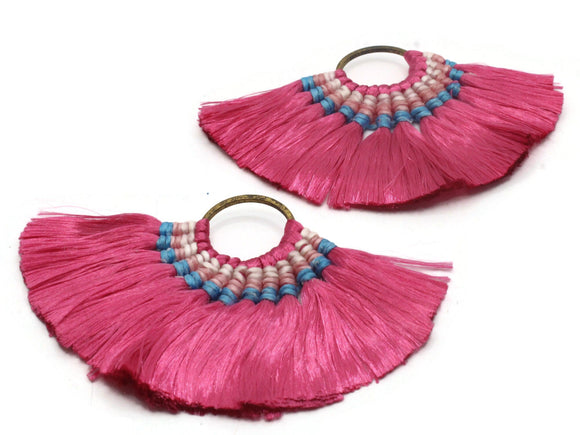 3.25 Inch Hot Pink with Multi-Color Thread Tassels Fan Tassel Pendants Quantity 2 Jewelry Making Beading Supplies Focal Beads