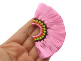 3.25 Inch Medium Pink with Multi-Color Thread Tassels Fan Tassel Pendants Quantity 2 Jewelry Making Beading Supplies Focal Beads