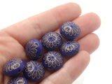 12 15mm Royal Blue Flower Beads Puffed Coin Beads Gold Trim Beads Plastic Beads Loose Beads Jewelry Making Beading Supplies