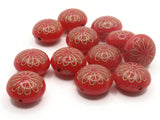12 15mm Red Flower Beads Puffed Coin Beads Gold Trim Beads Plastic Beads Loose Beads Jewelry Making Beading Supplies