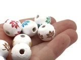 8 16mm White with Mixed Color Leaves Wood Beads Round Leaf Beads Wooden Beads Ball Beads Jewelry Making Beading Supplies Smileyboy