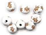 8 16mm White with Orange Leaves Wood Beads Round Leaf Beads Wooden Beads Ball Beads Jewelry Making Beading Supplies Smileyboy