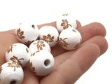 8 16mm White with Brown Leaves Wood Beads Round Leaf Beads Wooden Beads Ball Beads Jewelry Making Beading Supplies Smileyboy