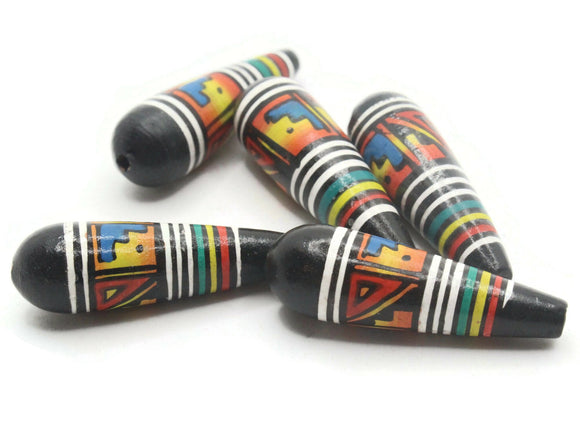 5 35mm Vintage Painted Clay Beads Black and Colorful Beads Teardrop Beads Peruvian Clay Beads to String Jewelry Making Beading Supplies