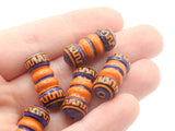 5 22mm Vintage Painted Clay Beads Orange Purple and Black Patterned Bumpy Tube Beads Peruvian Clay Beads Jewelry Making Beading Supplies