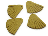 4 30mm Yellow Leather Fan Tassel Pendants Jewelry Making Beading Supplies Focal Beads Drop Beads