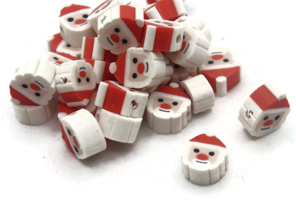 20 Clay Red Nose Santa Claus Polymer Clay Beads Red and White Beads Christmas Beads Small Loose Beads Holiday Beads Jewelry Making