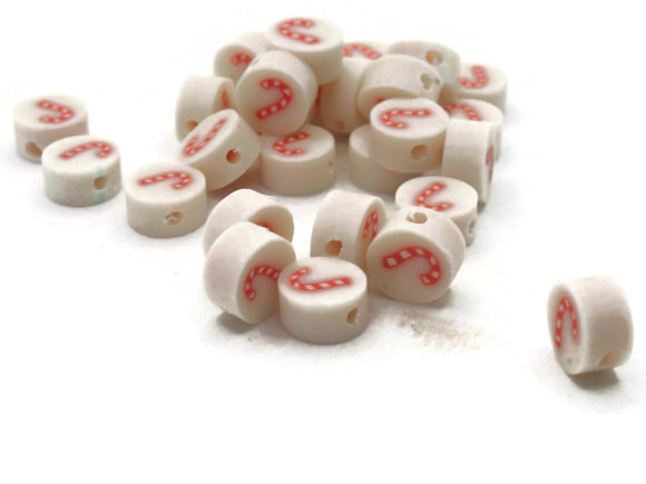 30 Candy Cane Polymer Clay Beads White and Red Beads Christmas Beads Small Loose Coin Beads Holiday Beads Jewelry Making