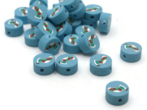 30 Stocking Polymer Clay Beads Blue Christmas Beads Small Loose Coin Beads Holiday Beads Jewelry Making