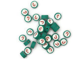 30 Candy Cane Polymer Clay Beads Green Bordered White and Red Beads Christmas Beads Small Loose Coin Beads Holiday Beads Jewelry Making