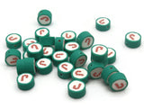 30 Candy Cane Polymer Clay Beads Green Bordered White and Red Beads Christmas Beads Small Loose Coin Beads Holiday Beads Jewelry Making