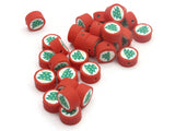 30 Christmas Tree Polymer Clay Beads Red Bordered Green and White Beads Christmas Beads Small Loose Coin Beads Holiday Beads Jewelry Making