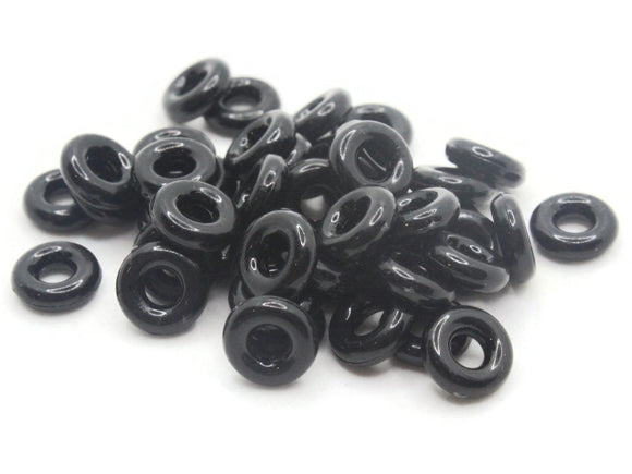 45 8mm Black Ring Beads Vintage Plastic Links Jewelry Making Beading Supplies Loose Beads Large Hole Donut Beads Spacer Beads