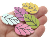 20 30mm Mixed Color Leaf Buttons Flat Wood Two Hole Buttons Wooden Leaves Jewelry Making Sewing Notions and Supplies