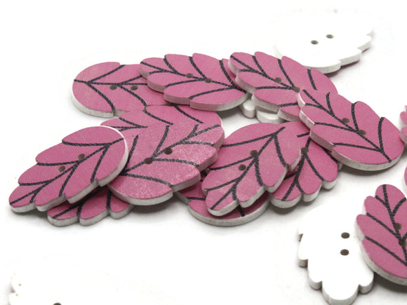 20 30mm Pink Leaf Buttons Flat Wood Two Hole Buttons Wooden Leaves Jewelry Making Sewing Notions and Supplies