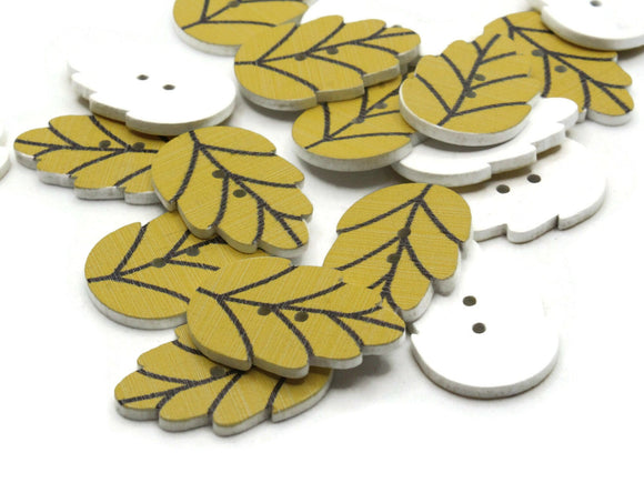 20 30mm Yellow Leaf Buttons Flat Wood Two Hole Buttons Wooden Leaves Jewelry Making Sewing Notions and Supplies