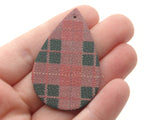 2 50mm Brown Red and Green Christmas Plaid Teardrop Leather Pendants Jewelry Making Beading Supplies Focal Beads Drop Beads
