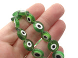 33 12mm Green and White Evil Eye Beads Small Smooth Flat Disc Beads Full Strand Glass Beads Jewelry Making Beading Supplies