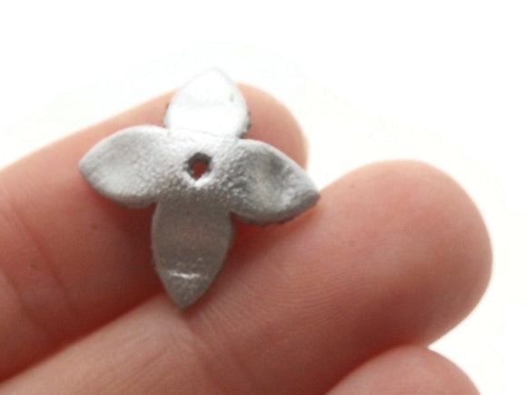 4 15mm Silver Metallic Leather Flower Bead Cap Pendants Jewelry Making Beading Supplies Focal Beads