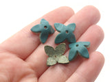 4 15mm Blue Leather Flower Bead Cap Pendants Jewelry Making Beading Supplies Focal Beads