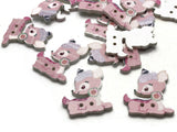 15 27mm Pink Deer Buttons Flat Wood Two Hole Buttons Wooden Animals Jewelry Making Sewing Notions and Supplies