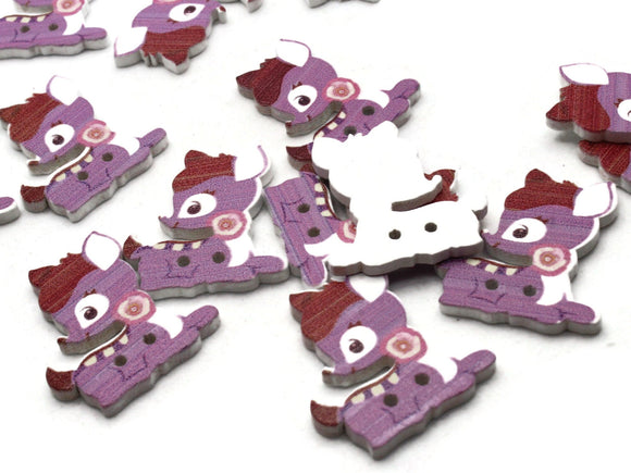 15 27mm Purple Deer Buttons Flat Wood Two Hole Buttons Wooden Animals Jewelry Making Sewing Notions and Supplies