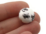 4 16mm Black Flower White Lampwork Glass Beads Floral Puffed Coin Beads Jewelry Making Beading Supplies Flat Round Beads to String