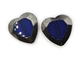 2 22mm Silver Rimmed Blue Heart Beads Glass Beads Silver Framed Beads Window Beads Jewelry Making Beading Supplies