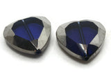 2 22mm Silver Rimmed Blue Heart Beads Glass Beads Silver Framed Beads Window Beads Jewelry Making Beading Supplies