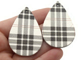 2 50mm Black and White Plaid Teardrop Leather Pendants Jewelry Making Beading Supplies Focal Beads Drop Beads
