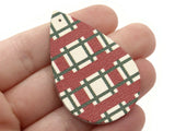 2 50mm Red, Green, and White Plaid Teardrop Leather Pendants Jewelry Making Beading Supplies Focal Beads Drop Beads