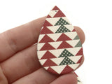 2 50mm Red, Green, and White Christmas Pattern Teardrop Leather Pendants Jewelry Making Beading Supplies Focal Beads Drop Beads